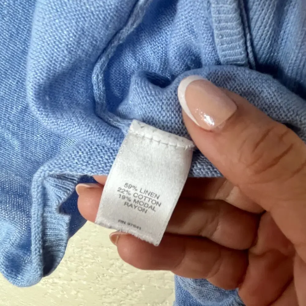 J Jill Blue Linen Cotton Modal Open Front Cropped Cardigan Womens Large - Picture 4 of 7